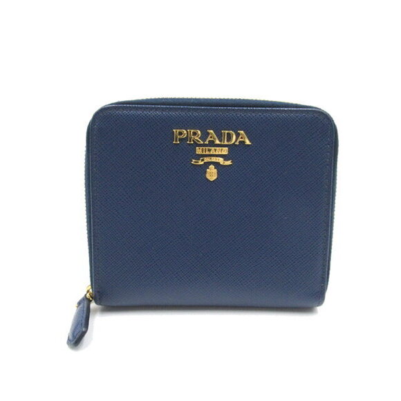 Prada Handbags - Prada Compact Round Wallet Saffiano Leather Blue